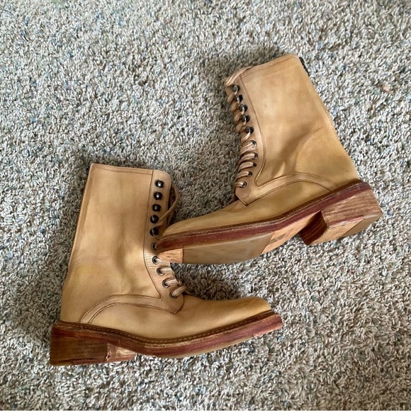 NWOB Free People Santa Fe Lace Up Honey Leather Combat Boots Sz 37